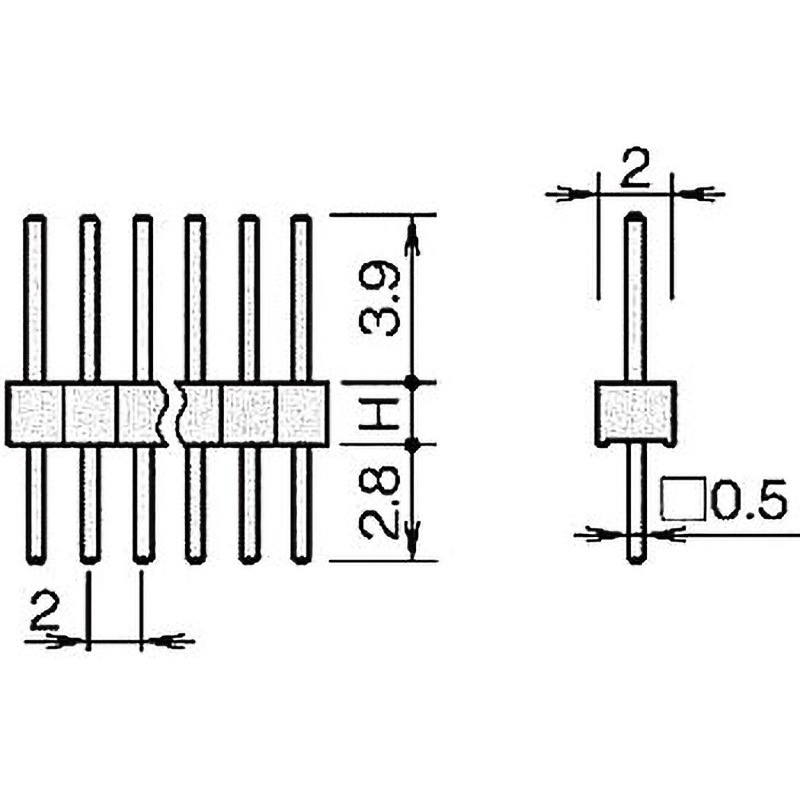 PSS-210154-05 ピンヘッダー(ピン) PCB取付穴径Φ0.8 PSS-210154-00(H