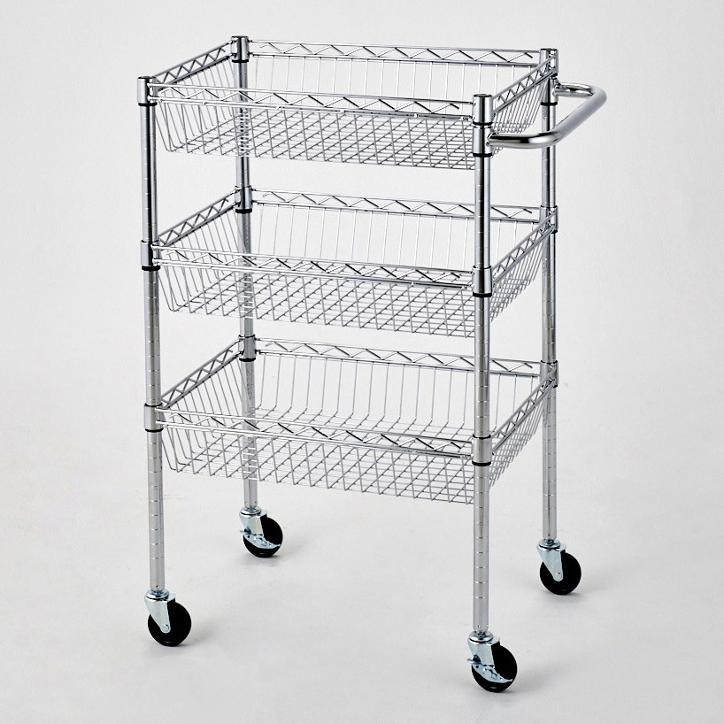 1537-251 シェルフワゴン 高さ98cm 3段展開 サイドハンドル付き 1台 ストア・エキスプレス 【通販モノタロウ】