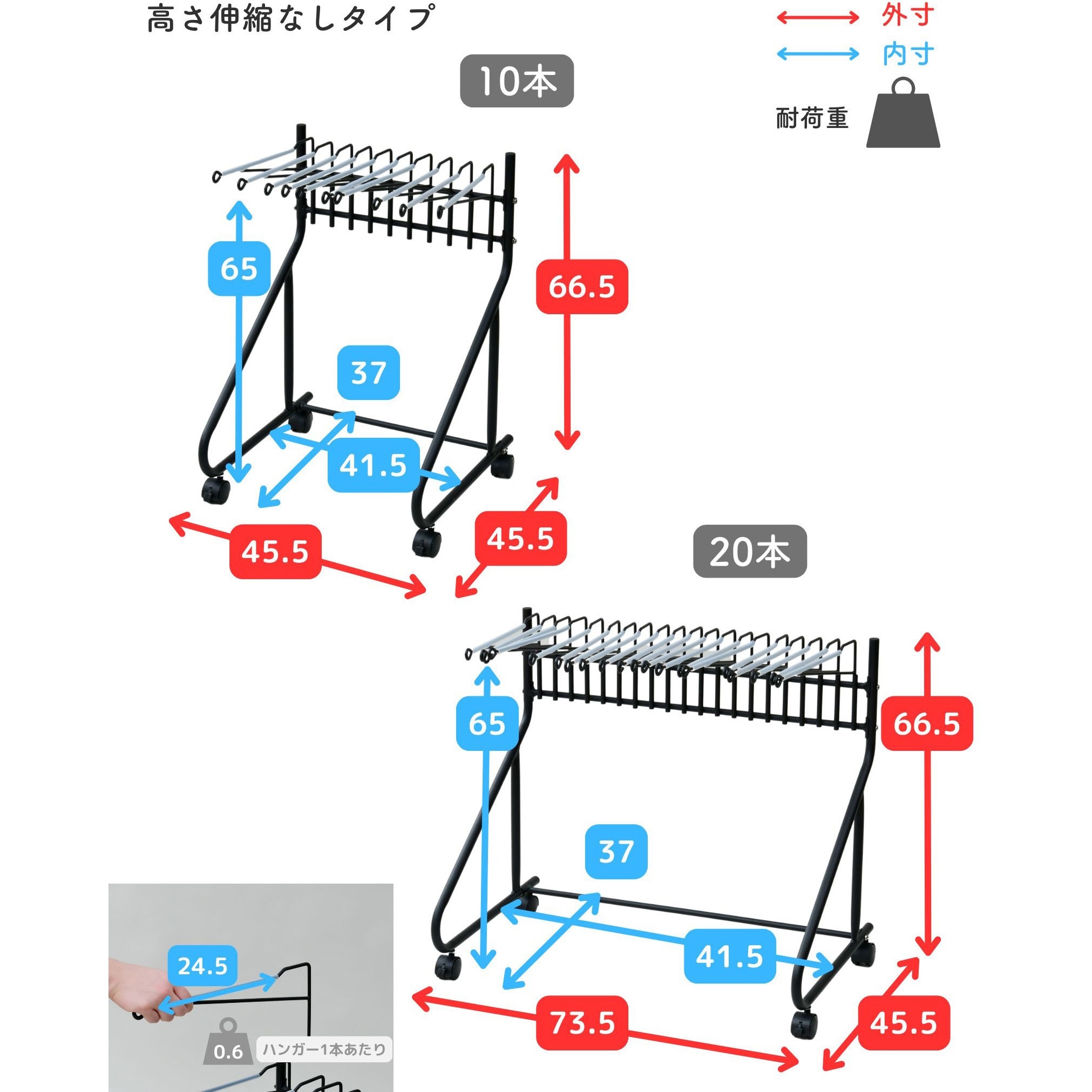 RSL-S20(WH2)R スラックスハンガーラック スイング式 キャスター付き