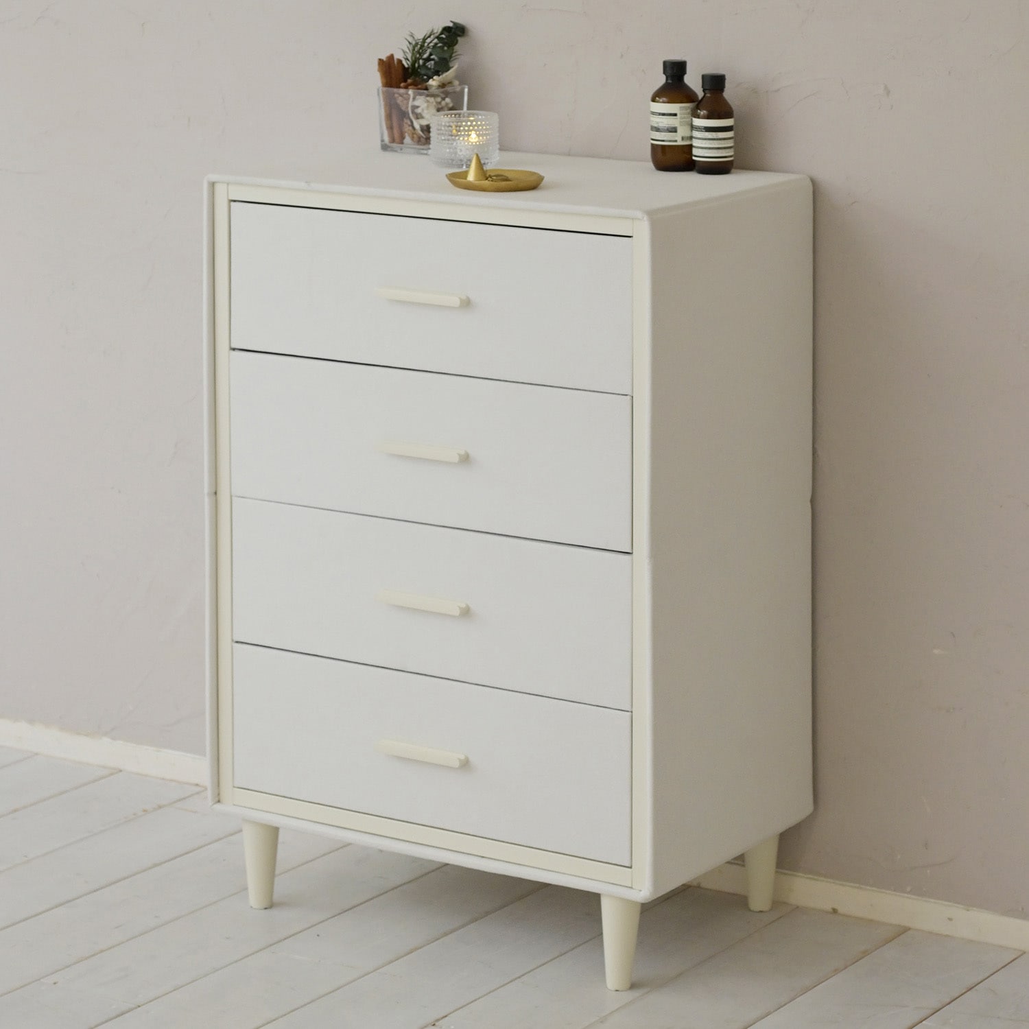 YZDFC-6090(IV) 脚付き ファブリックチェスト YAMAZEN(山善) 4段 アイボリー色 高さ880mm幅585mm奥行350mm