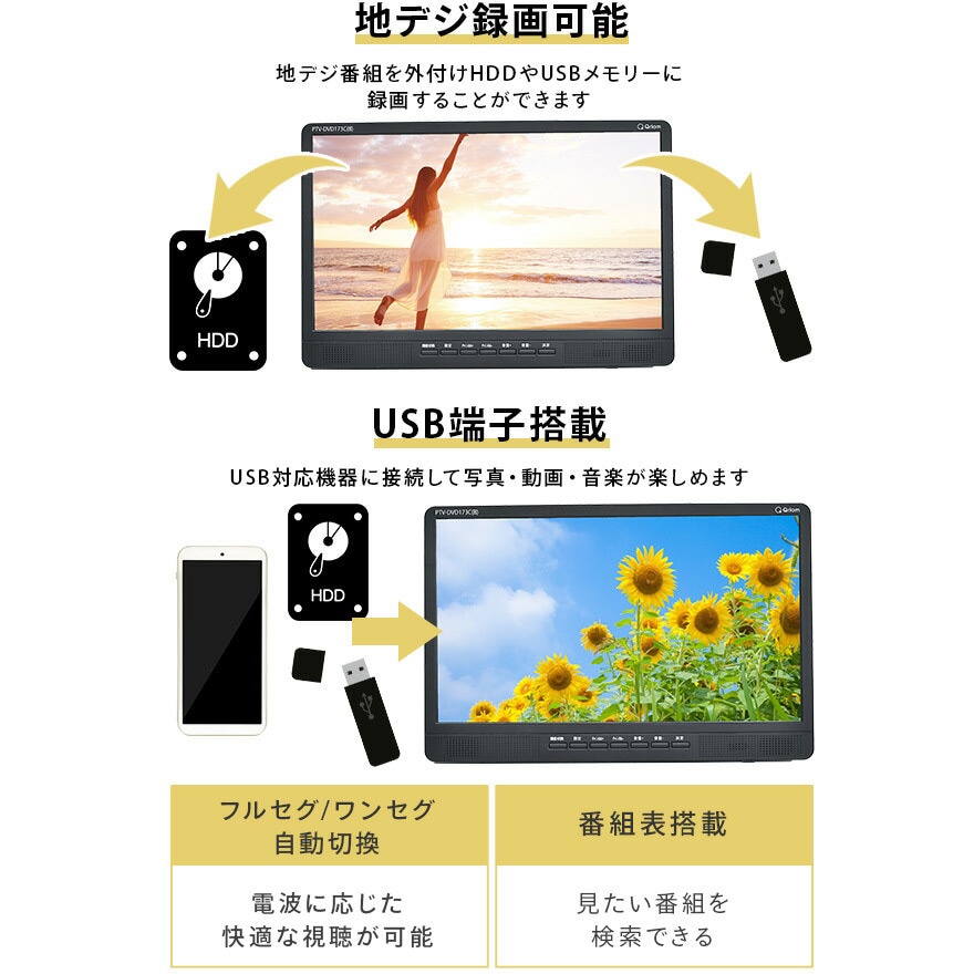 PTV-DVD173C(B) ポータブルテレビ 地上デジタル放送対応 DVDプレーヤー