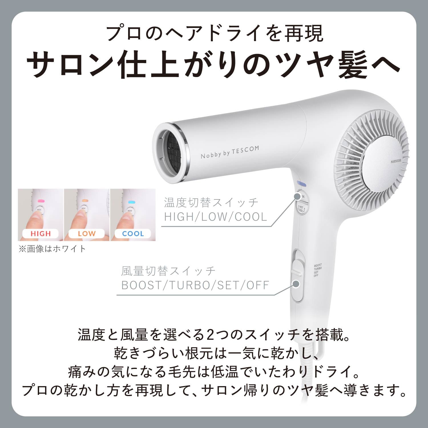 NIB500B-K ドライヤー 速乾 大風速 1300W プロテクトイオン サロン