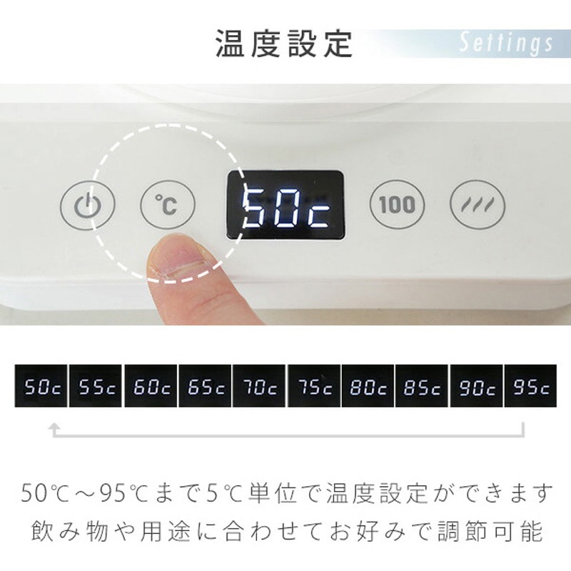 YKU-SC1210J(W) 電気ケトル 1.0L 湯こぼれ防止 1200W 空焚き防止