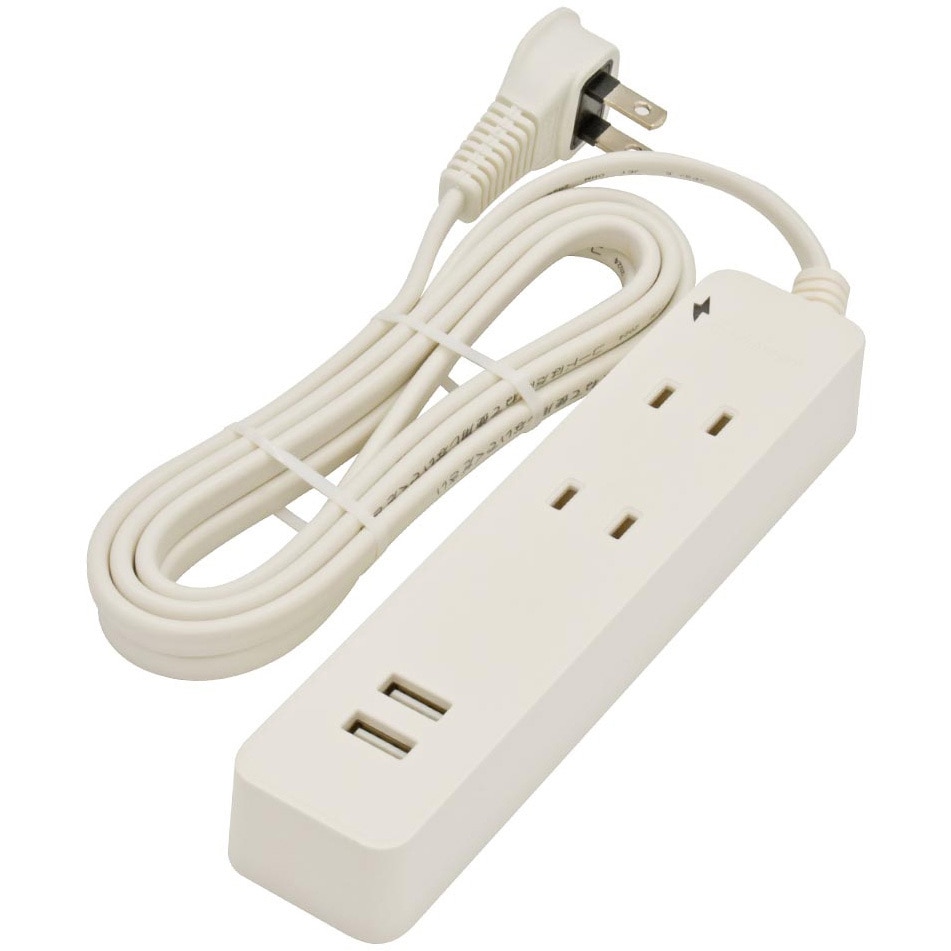 HS-TKU22W22 2個口タップ 雷ガード USBポート付き オーム電機