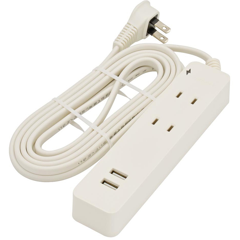 HS-TKU23W22 2個口タップ 雷ガード USBポート付き オーム電機
