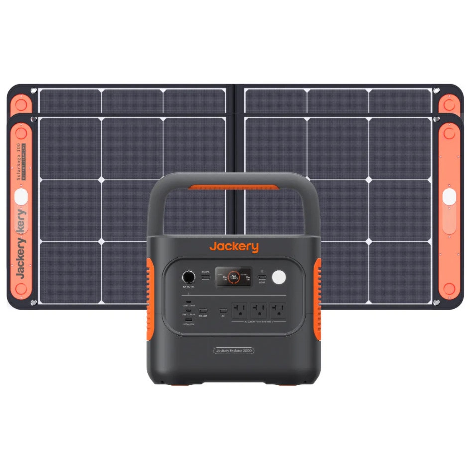 JE-2000D+JS-100C×2 Jackery Solar Generator 2000 New 100W×2枚 