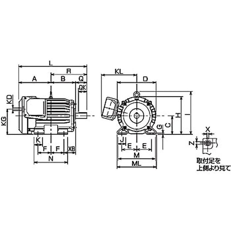 高性能省エネモータ スーパーラインプレミアムシリーズ SF-PRO形 屋外 脚取付 全閉外扇形 200/200/220/230V 極数4 出力7.5kW