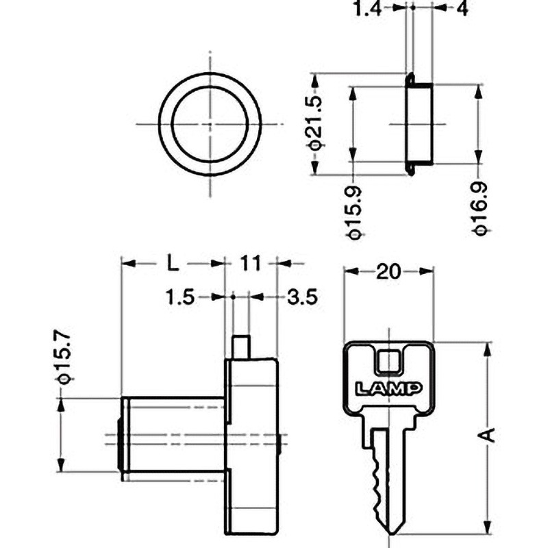2650-30-DN-D 面付シリンダー錠 2650型 1個 LAMP(スガツネ工業) 【通販