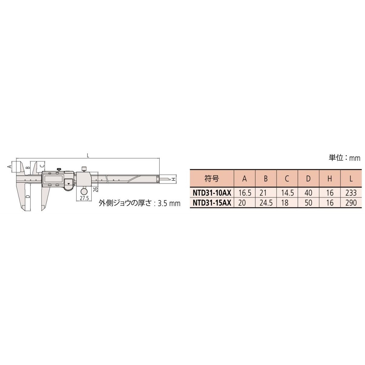 NTD31-15AX ABSデジマチックスナップキャリパ Mitutoyo(ミツトヨ) 最小