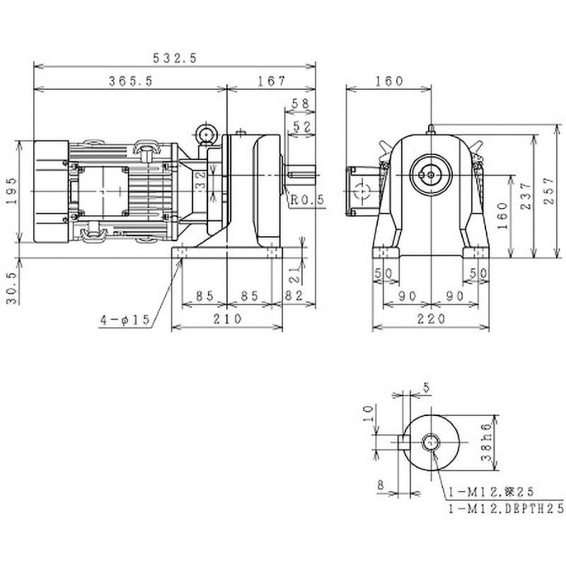 GP38-220-20A 200V トップランナーギアモーターGPシリーズ (横型脚 