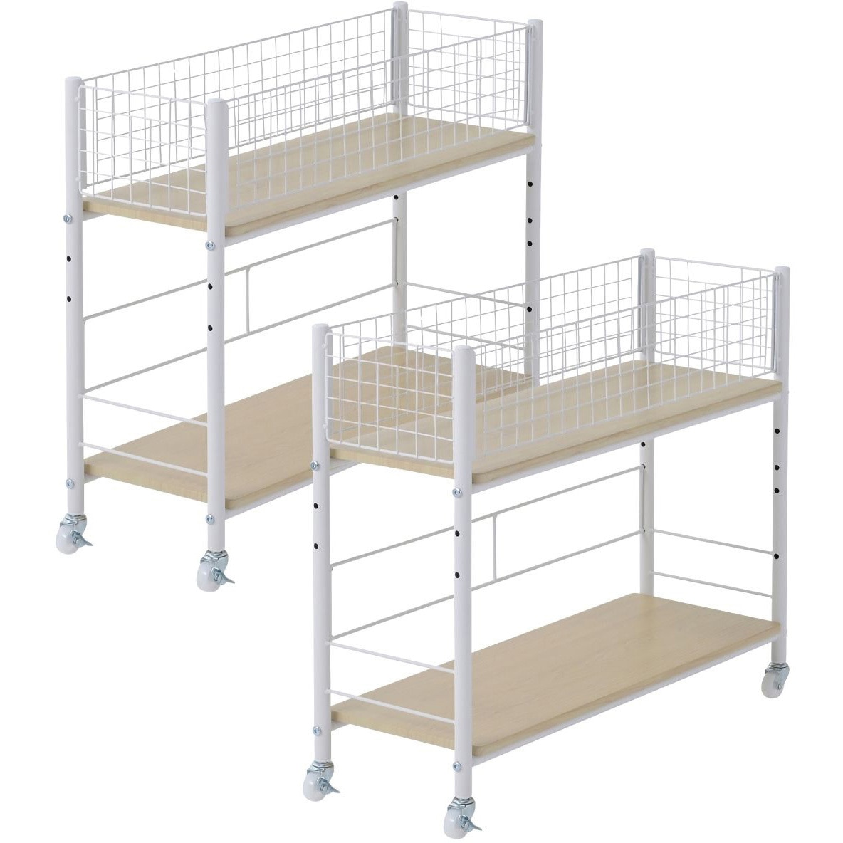 NOSR-7526(NM/NMW)×2 収納ラック ワゴン キャスター付き 奥行75 高さ64.5 幅26/38/44cm YAMAZEN(山善) ナチュラル/マットホワイト色 幅26cm 1セット(2台)