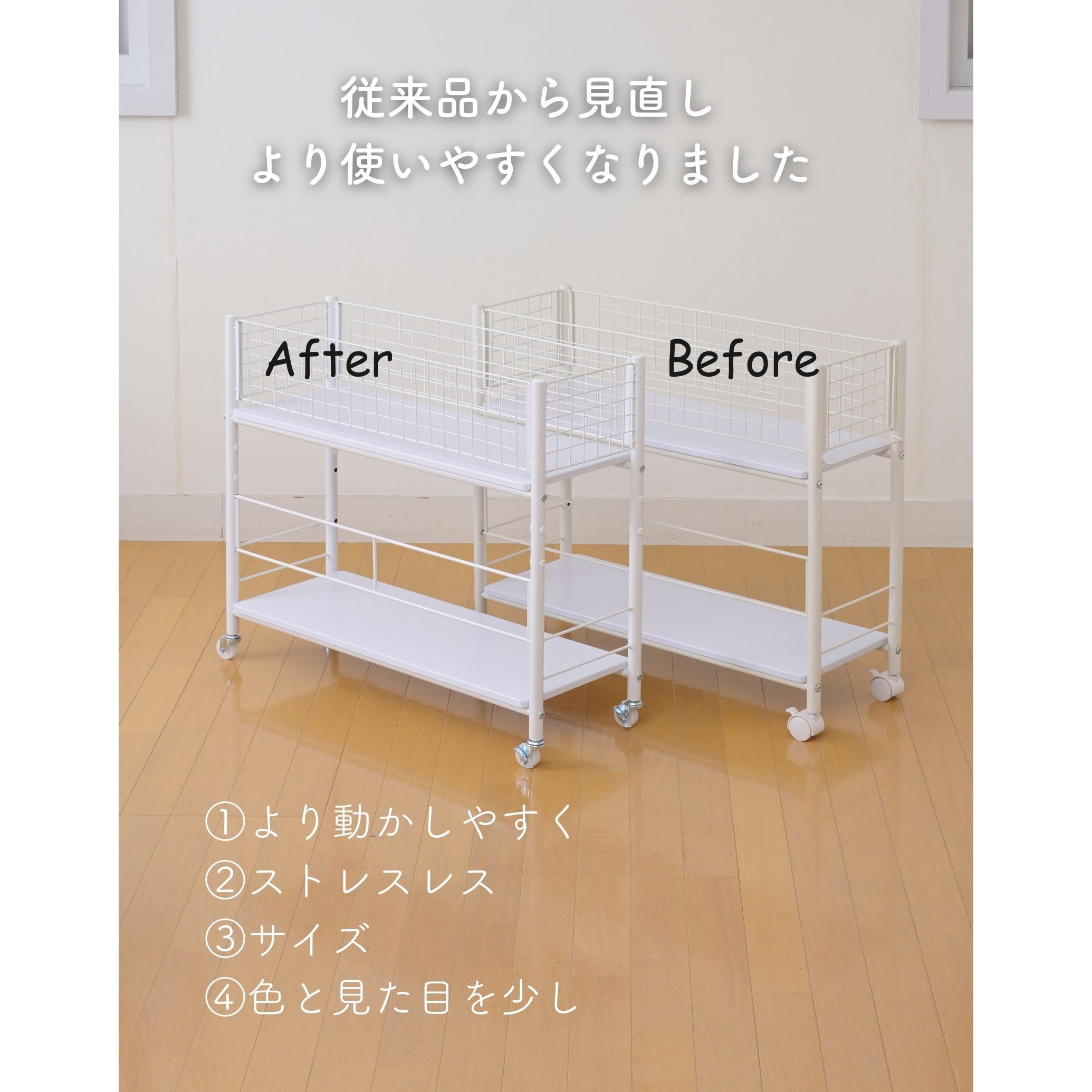 NOSR-5744(WH/NMW) 収納ラック ワゴン キャスター付き 奥行57.5 高さ
