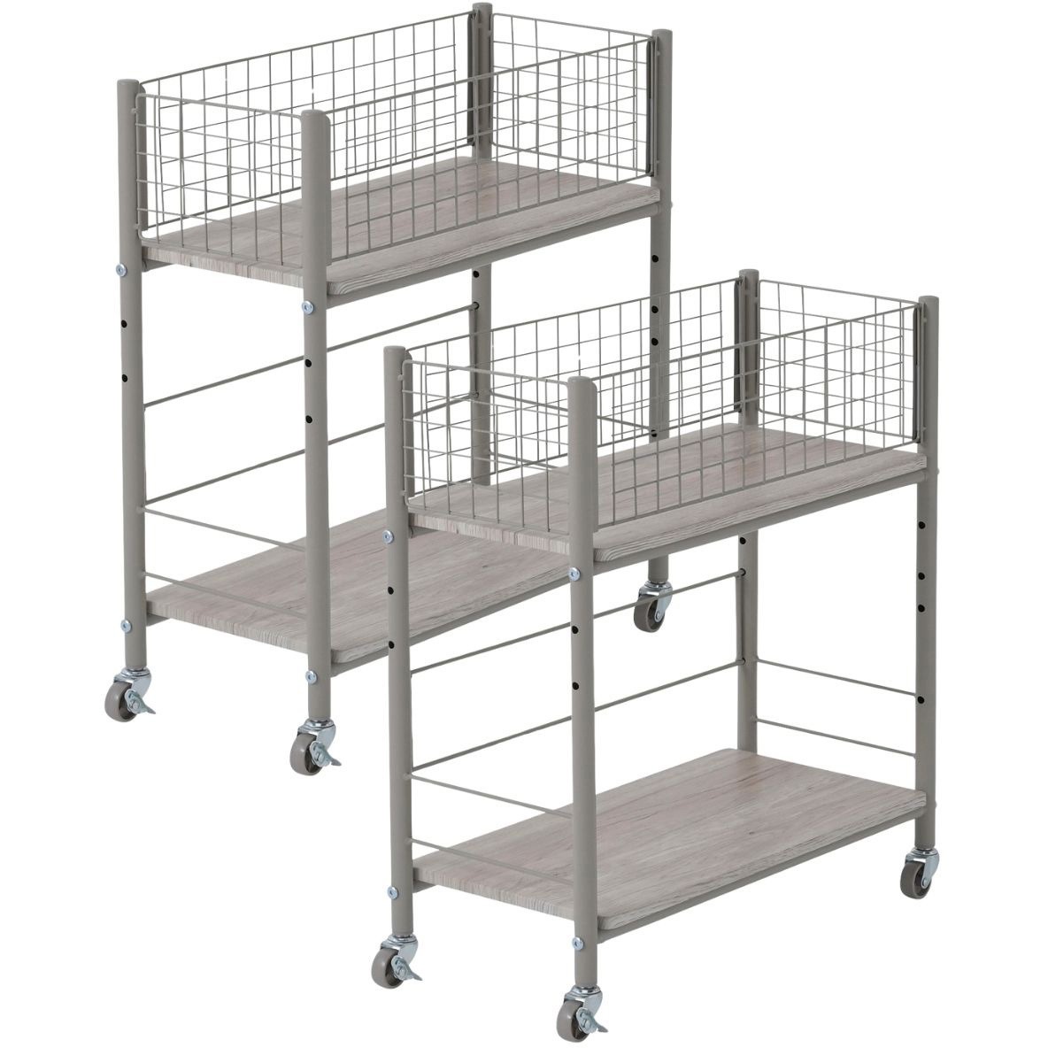 NOSR-5726(AIV/GG)×2 収納ラック ワゴン キャスター付き 奥行57 高さ64.5 幅26/38/44cm YAMAZEN(山善) Aアイボリー/グレージュ色 幅26cm 1セット(2台)