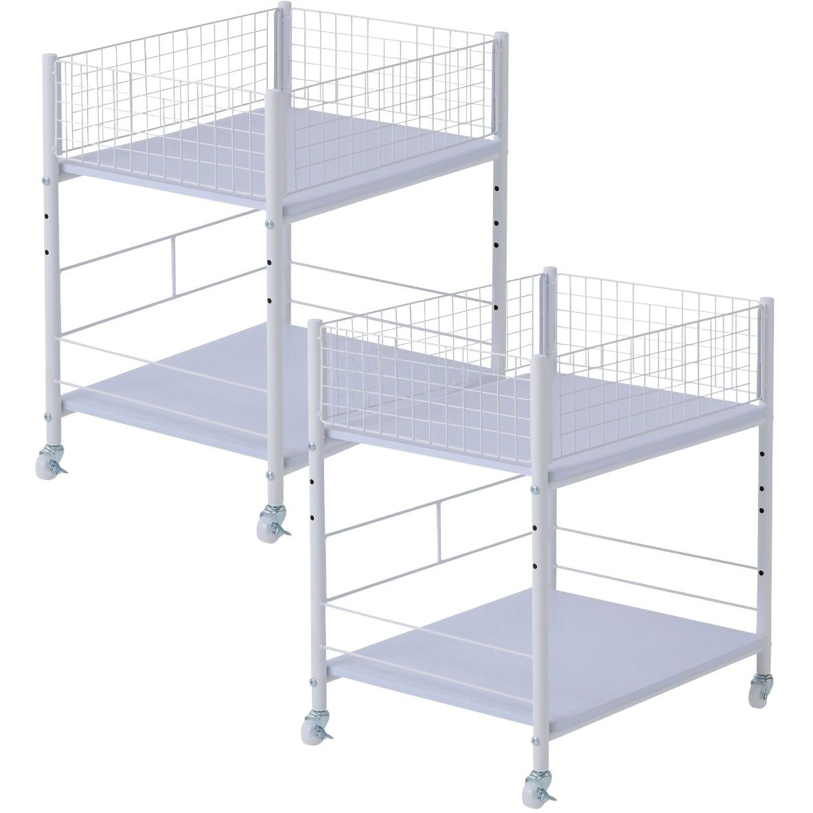 NOSR-5744(WH/NMW)×2 収納ラック ワゴン キャスター付き 奥行57 高さ64.5 幅26/38/44cm YAMAZEN(山善) ホワイト/マットホワイト色 幅44cm 1セット(2台)