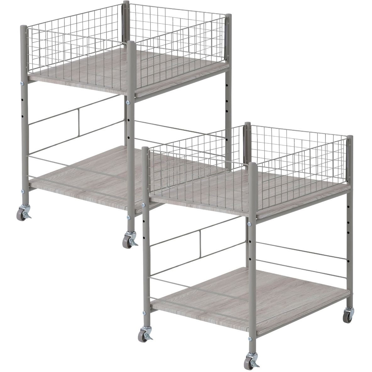 NOSR-5744(AIV/GG)×2 収納ラック ワゴン キャスター付き 奥行57 高さ64.5 幅26/38/44cm YAMAZEN(山善) Aアイボリー/グレージュ色 幅44cm 1セット(2台)