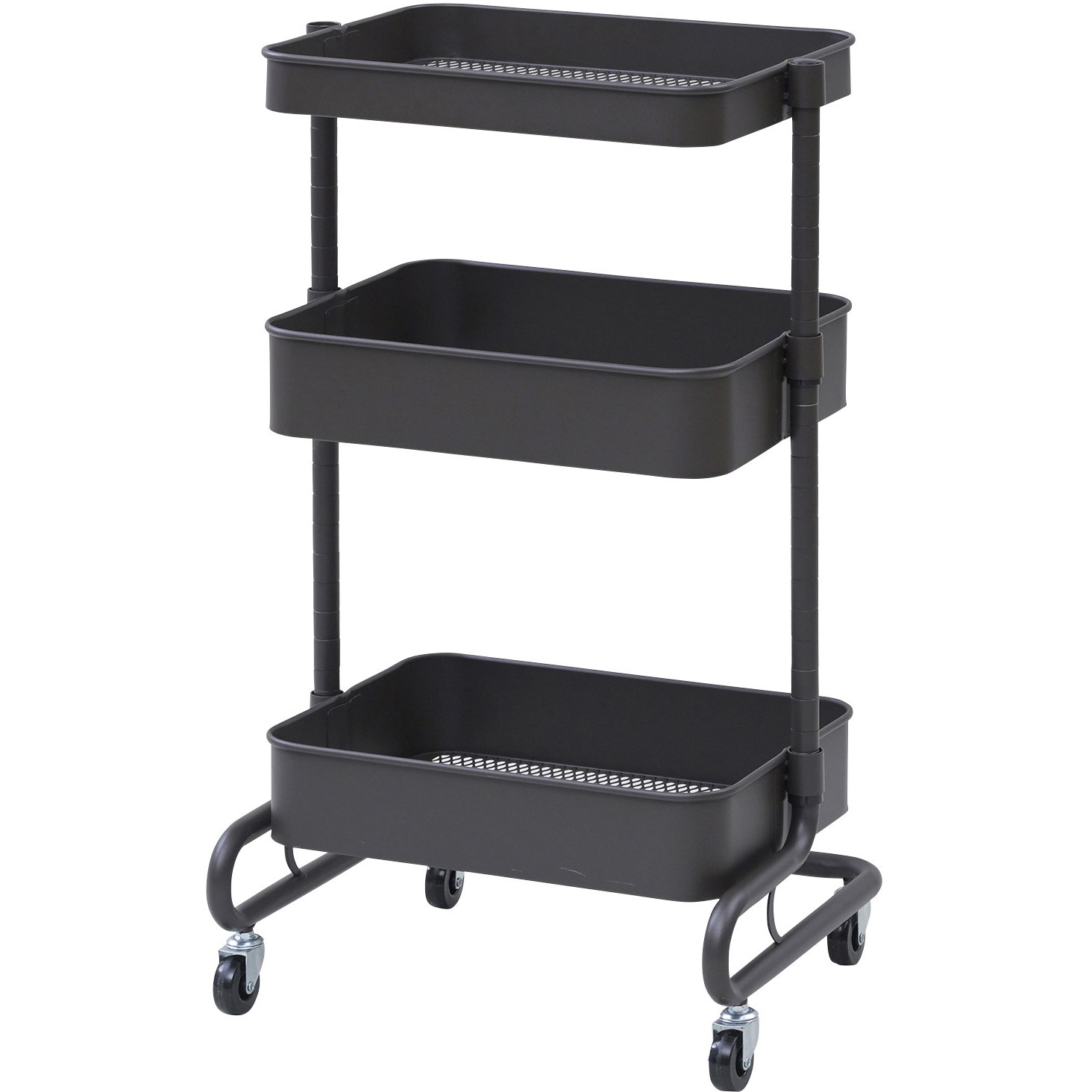 LAT-3(DBR) バスケットトローリー 収納ワゴン キャスター付き レギュラー/スリム YAMAZEN(山善) 3段 ダークブラウン色