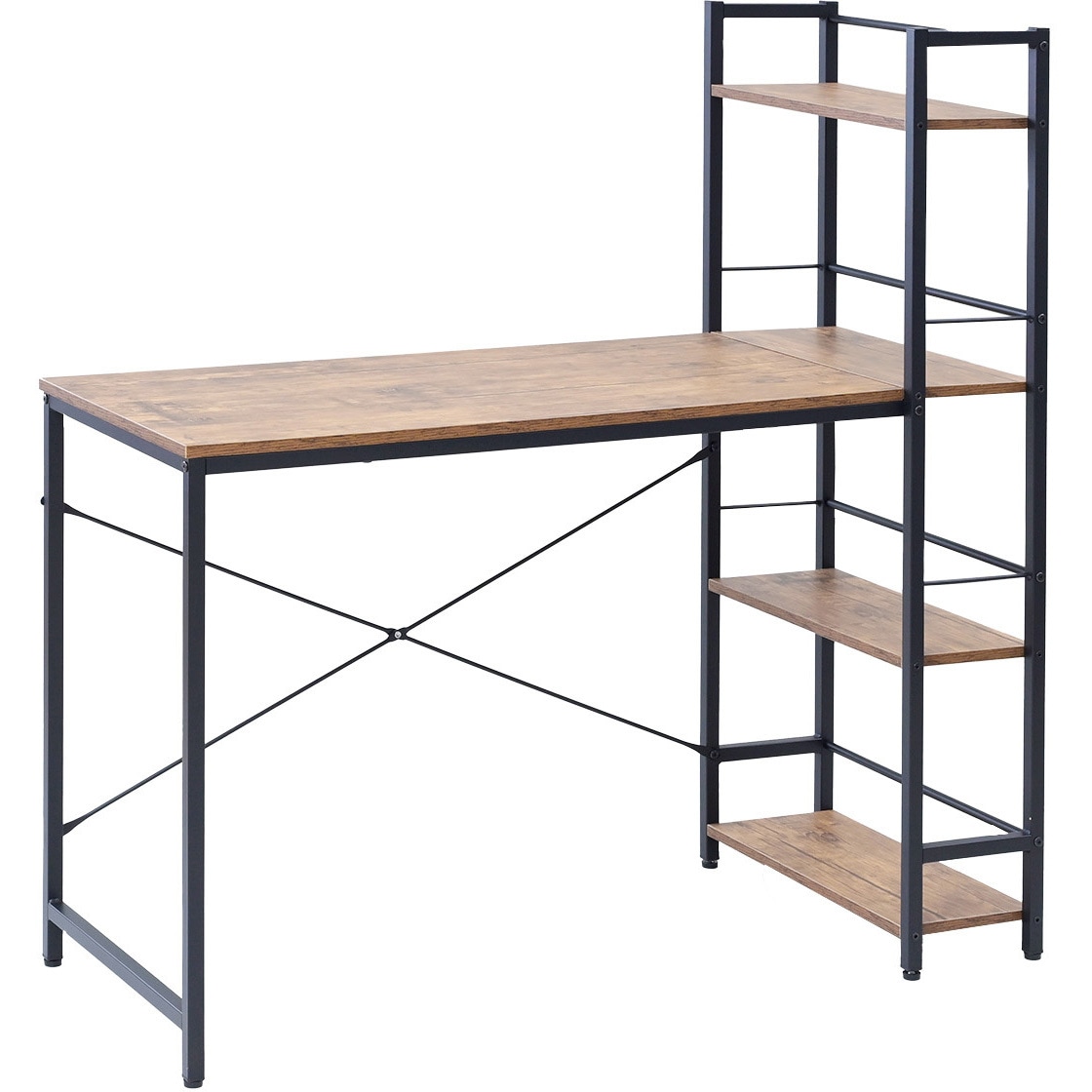 GRD-1150(ABR/MSBK) ラック付きデスク 棚付き 一体型 YAMAZEN(山善) A_ブラウン(木目調)色 幅114cm奥行52.5cm高さ120cm