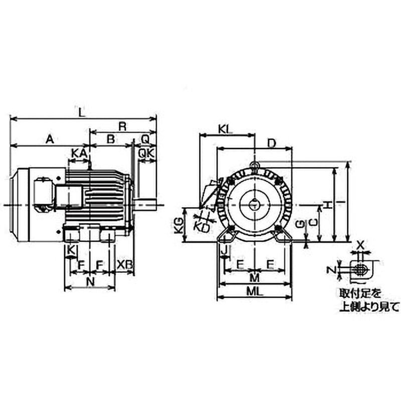 高性能省エネモータ スーパーラインプレミアムシリーズ SF-PRB形 屋内 脚取付 全閉外扇形 200/200/220/230V 極数4 出力5.5kW