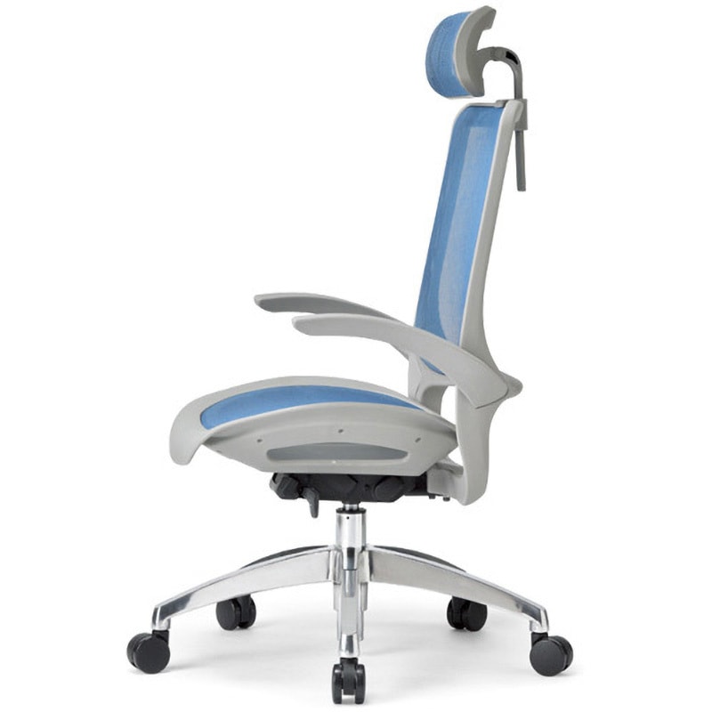 MS-1655HGR(M12)BU オフィスチェア MS-1600シリーズ 座メッシュ アルミ脚タイプ ヘッドレスト・肘付き 1脚 アイコ 【通販モノタロウ】