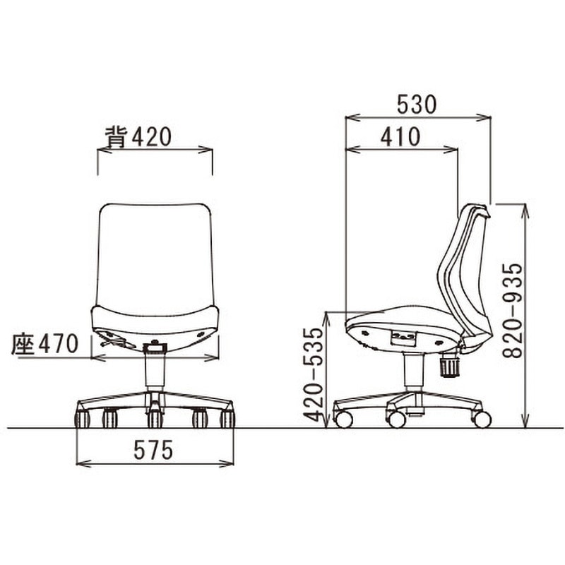 アイコ 事務用チェア 肘なし OA-3105(FG3)AGR アッシュグレー チェア アイコ OA-3105 ローバック 肘なしタイプ φ60mm大口径ナイロン