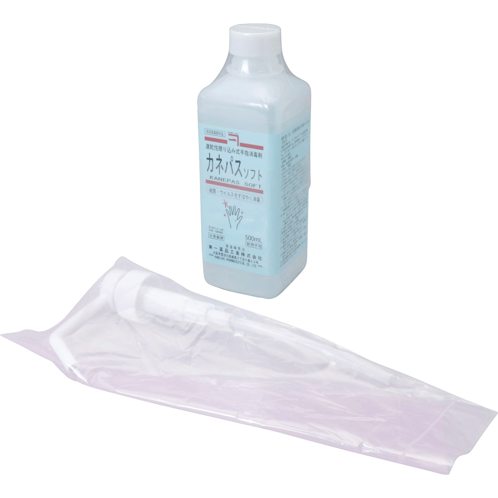 外皮消毒剤（速乾性擦り込み式手指消毒剤） カネパスソフト 500ml×5本（ポンプ付）