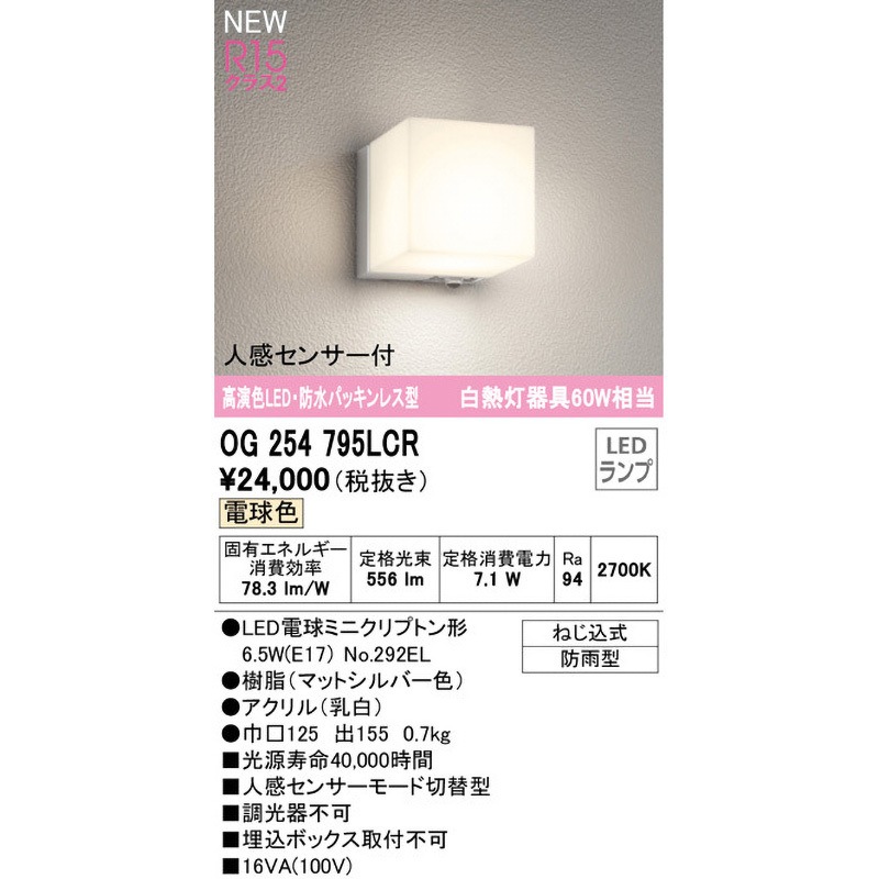 OG254795LCR 防水パッキンレス型ポーチライト ODELIC(オーデリック