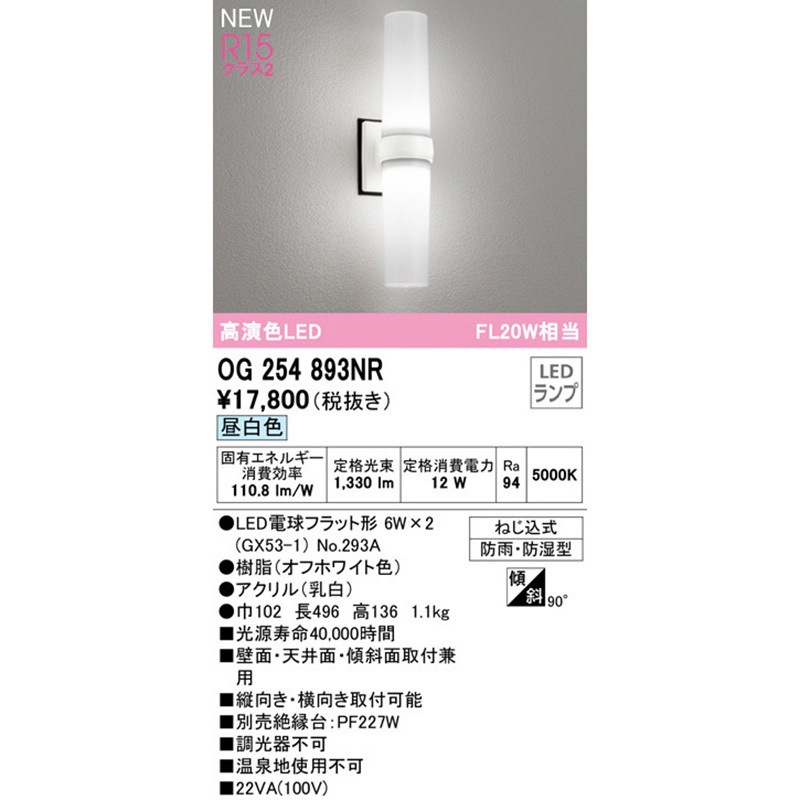 OG254893NR ポーチライト ODELIC(オーデリック) 消費電力12W 昼白色