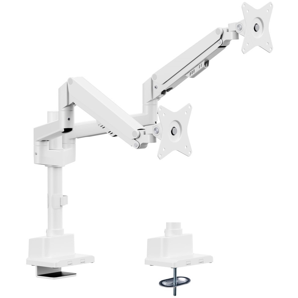 GH-AMEP2H-WH 2画面用ディスプレイアームスリムクランプ式 グリーンハウス 荷重8kg デスク取り付け式 水平可動 ホワイト色  GH-AMEP2H-WH