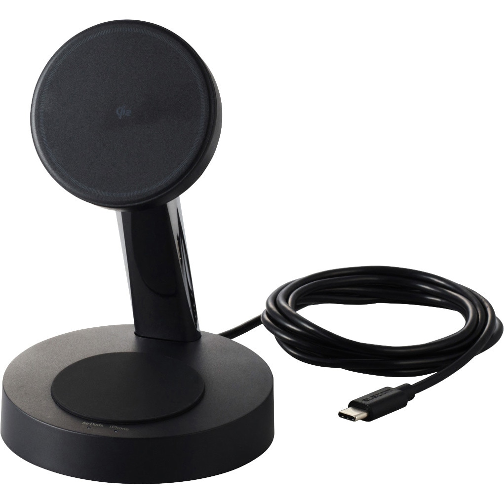EC-MS11BK ワイヤレス充電器 Qi認証 Qi2対応 15W/7.5W/5W マグネット式 充電スタンド 2in1 同時充電 ケーブル一体 1個 エレコム 【通販モノタロウ】