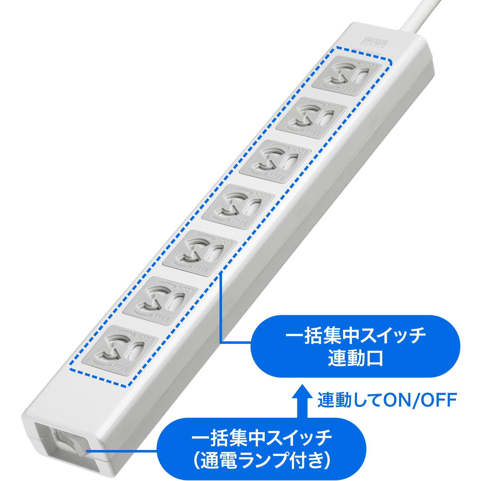 TAP-F37SH-5Z 電源タップ_抜け止めシャッター サンワサプライ 7口 3P
