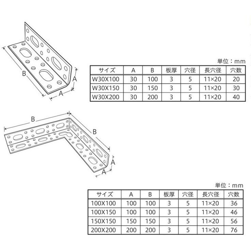4979874296429 多孔式アングル(両面) 八幡ねじ 板厚3mm 1セット(3個