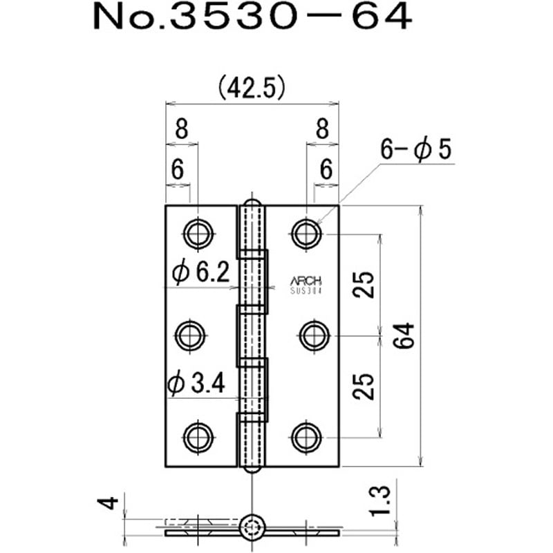 No.3530 ステンレス厚口丁番 ヘアーライン ニシムラ 平儀星丁番 【通販