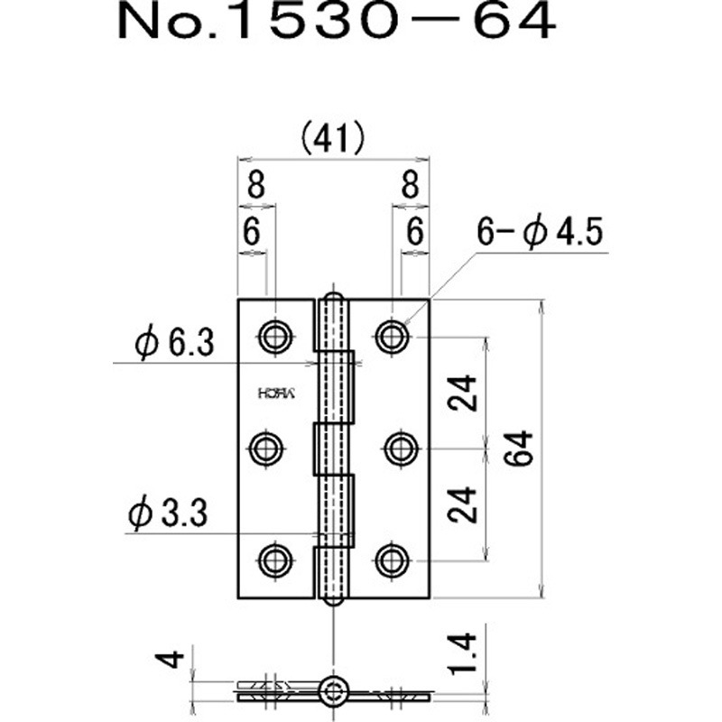 一番 No.1530-64S No.1530 カラー厚口丁番 シルバー ニシムラ 横41mm縦64mm