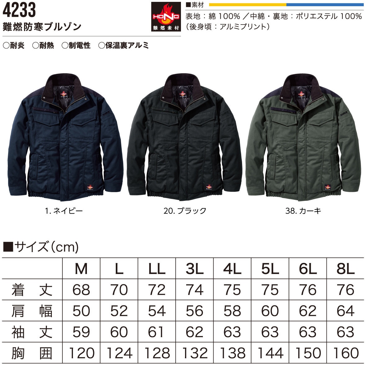 村上被服 HOOH 難燃防寒ブルゾン 4233 ネイビー M[21] 村上被服 HOOH