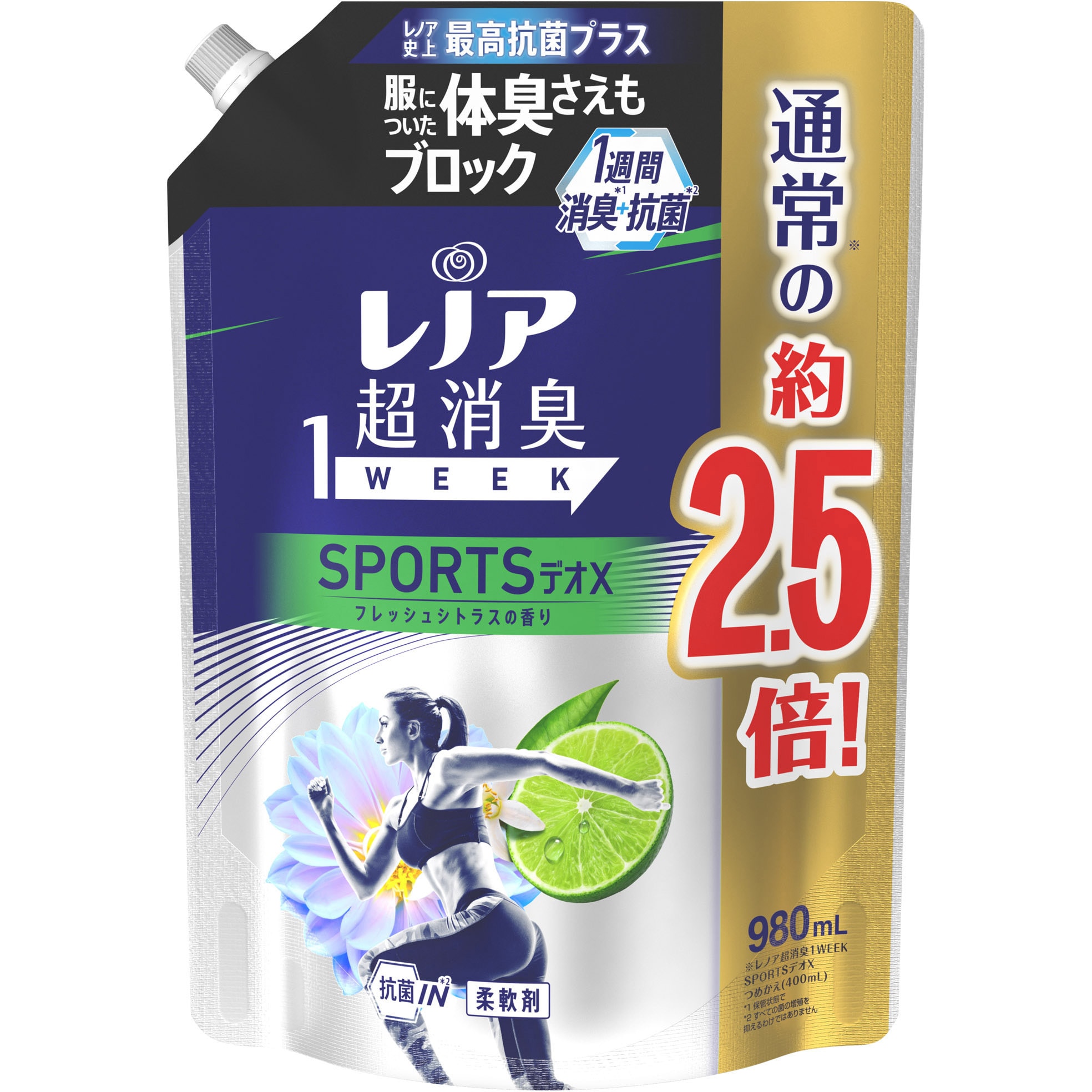 レノア超消臭1weekスポーツデオX 1個(980mL×6個) PG 【通販サイトMonotaRO】