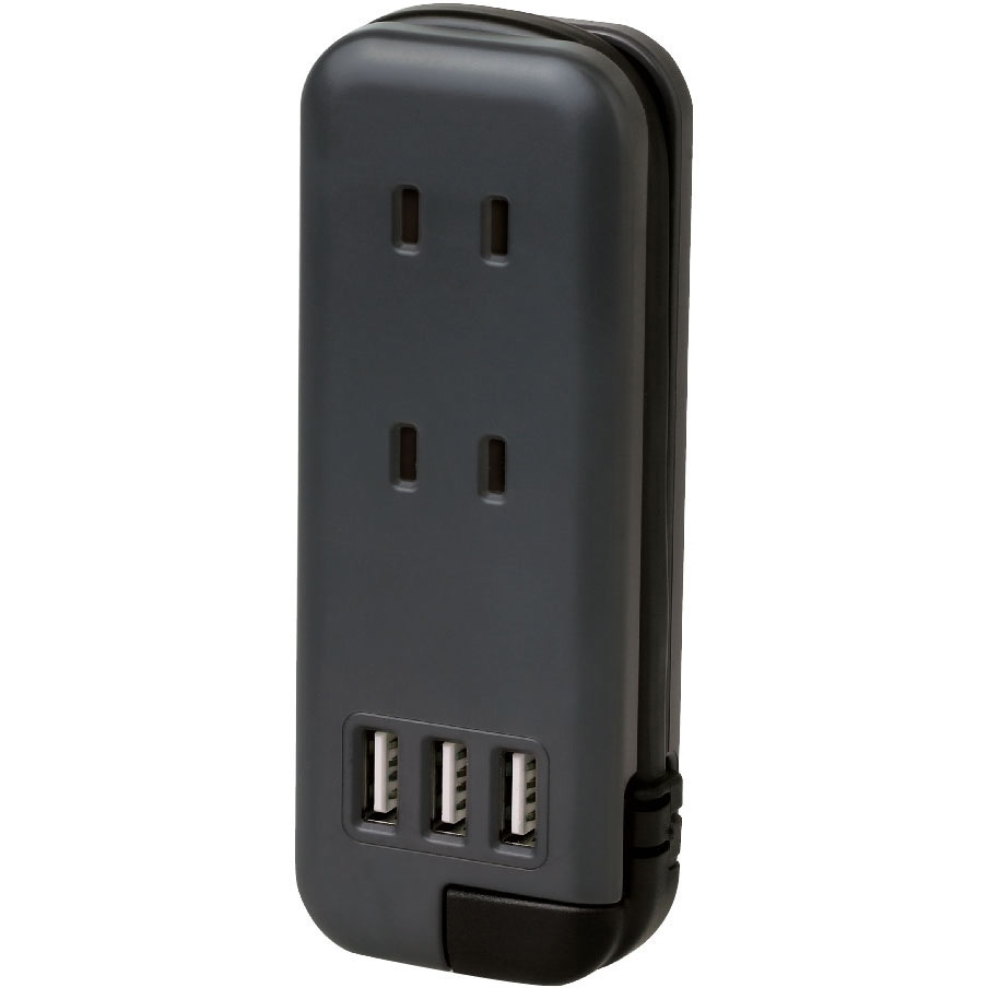 UL-6345-GL スリム ポータブルコンセント ポーチ付 USB-A×3