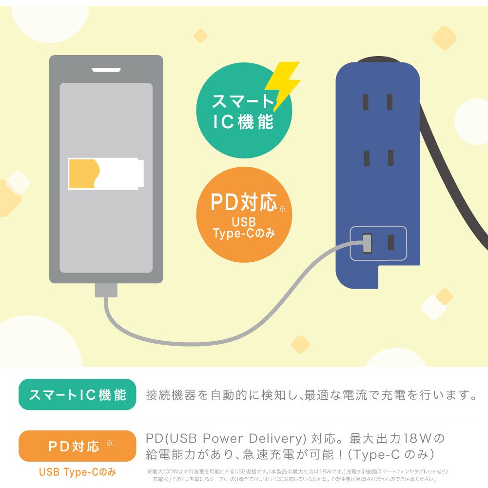 UL-6357-K スリム ポータブルコンセント ポーチ付 USB-C