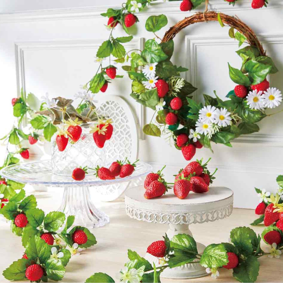 8730-6082 季節装飾(春の花)いちごリース(造花)高さ30cm 1個 ストア