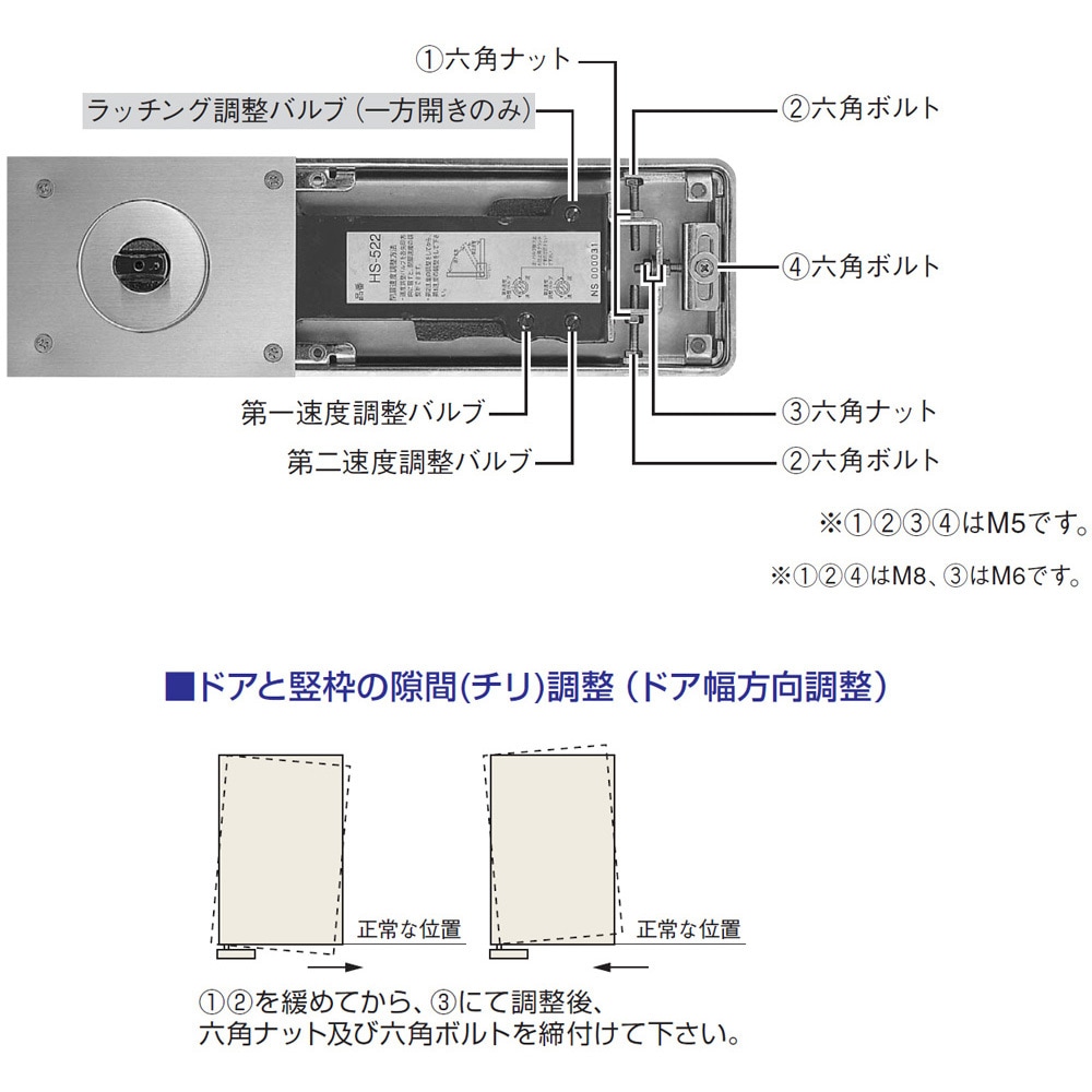 HS-525【右勝手】 フロアヒンジ 500シリーズ ストップ付 一方開き 1台