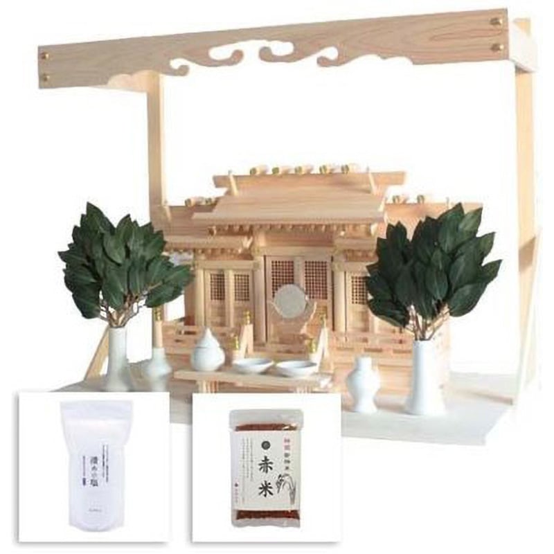 4993896905213 すぐにお祀りできる定番神棚セット【神棚板・神具・榊・塩・米付き】 1セット 神棚の里 【通販モノタロウ】