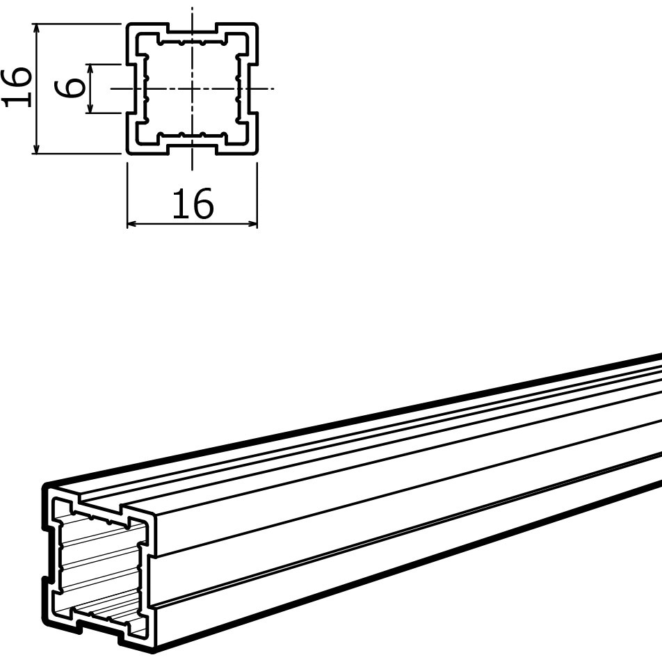 A-1-2000-黒 Alframe(アルフレーム)16mmアルミフレーム本体 ハネなし(A
