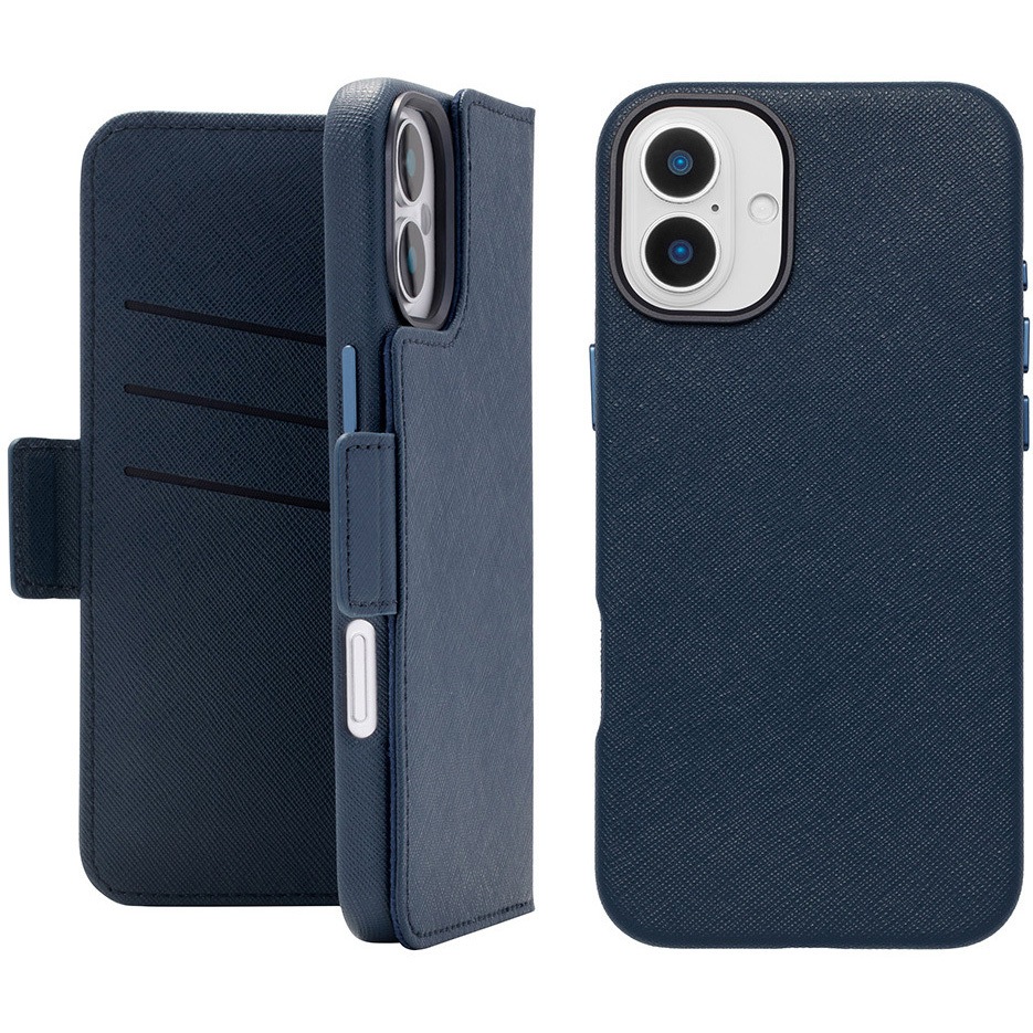 UNI-CSDIP24L-2MFNV 2Way Mag Flip Case for iPhone 16 Plus (navy) ユニケース 手帳型 ポケット付