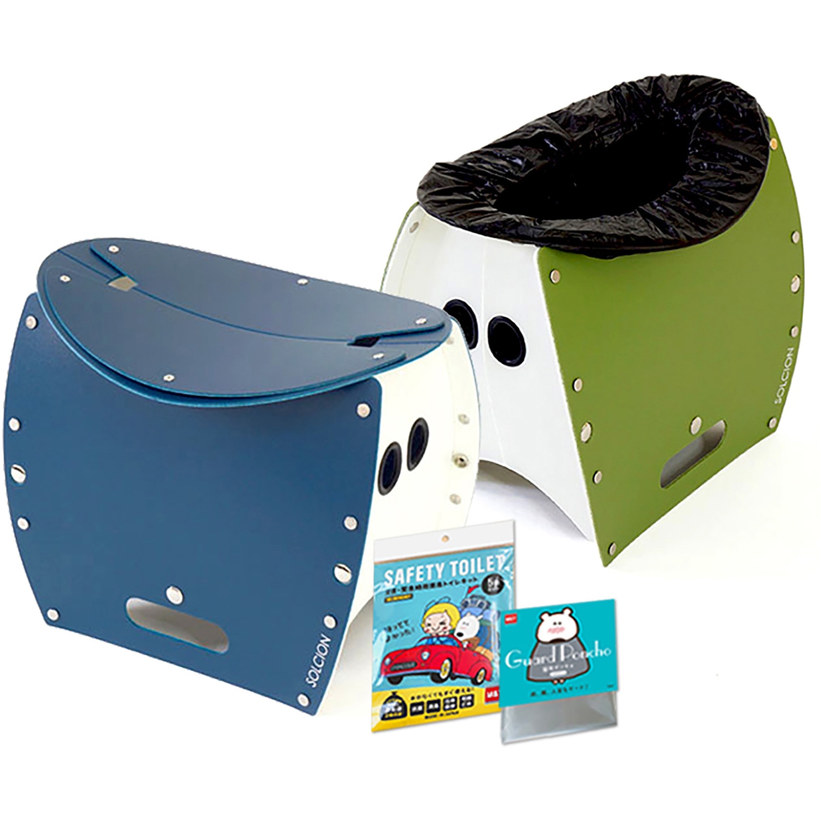 6300062361 PATATTO250+ 携帯トイレ5回分 ポンチョ付きセット ネイビー エムアンドティー 保存期間15年