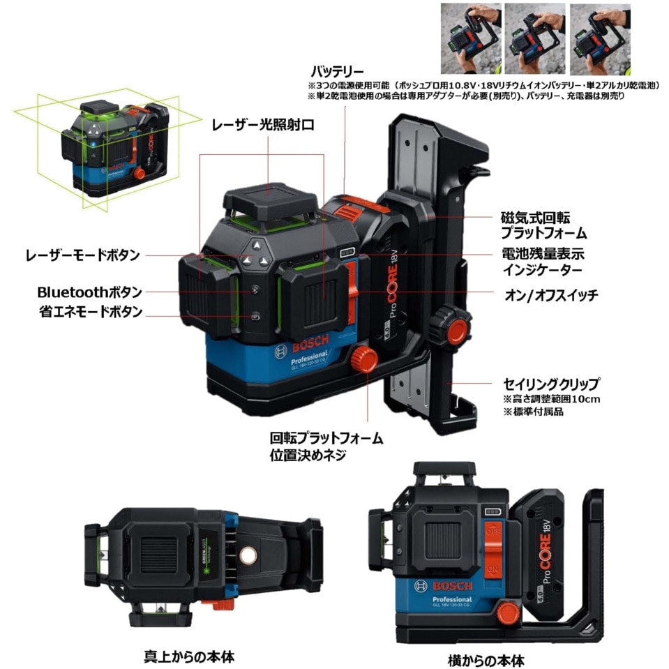 GLL18V-120-33CG レーザー墨出し器 BOSCH(ボッシュ) グリーン GLL18V