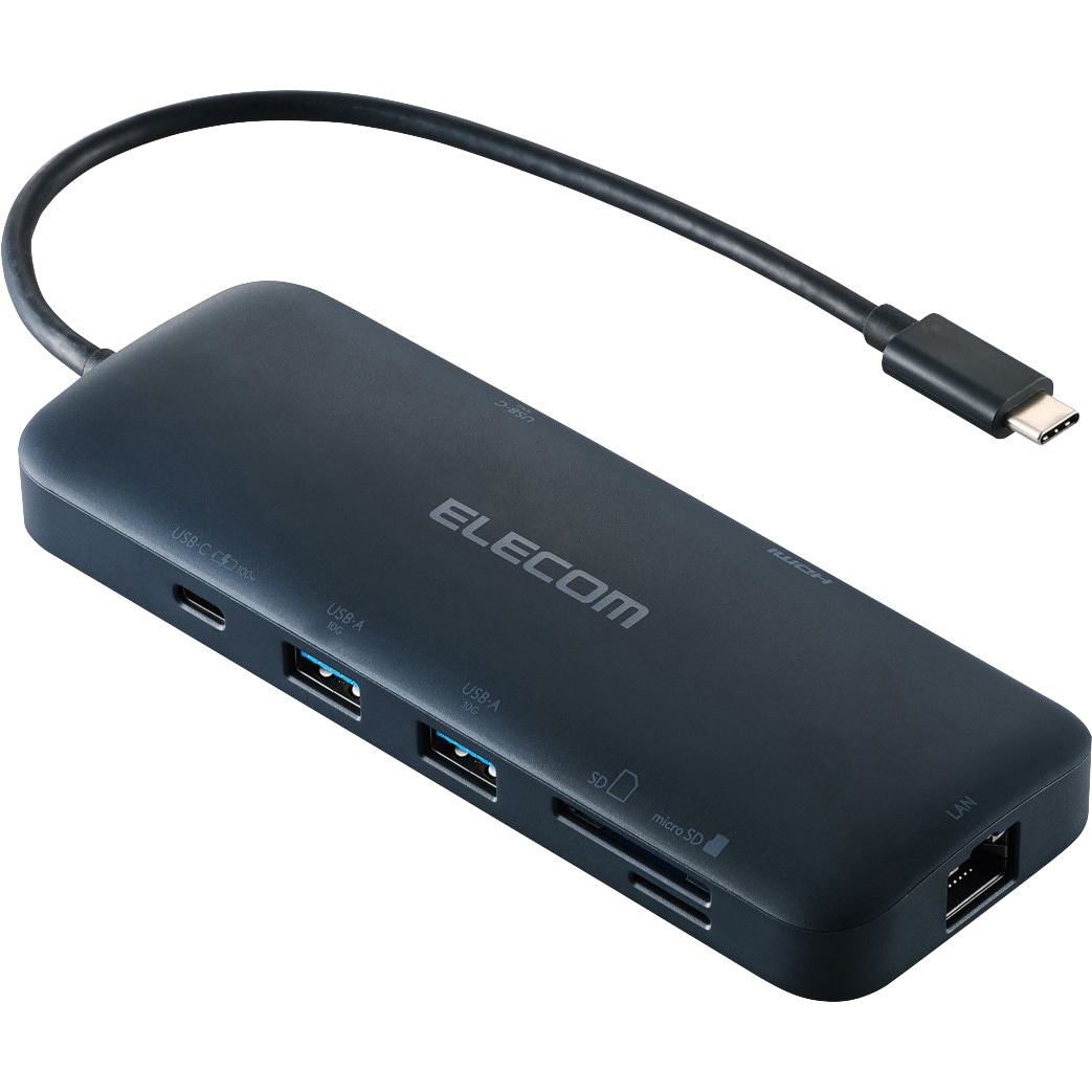 DST-W10 Type-C ドッキングステーション 8-in-1 ハブ PD 85W出力 USB-C×2 USB-A×2 HDMI×1 SD+microSD×1 RJ45×1 エレコム ネイビー色