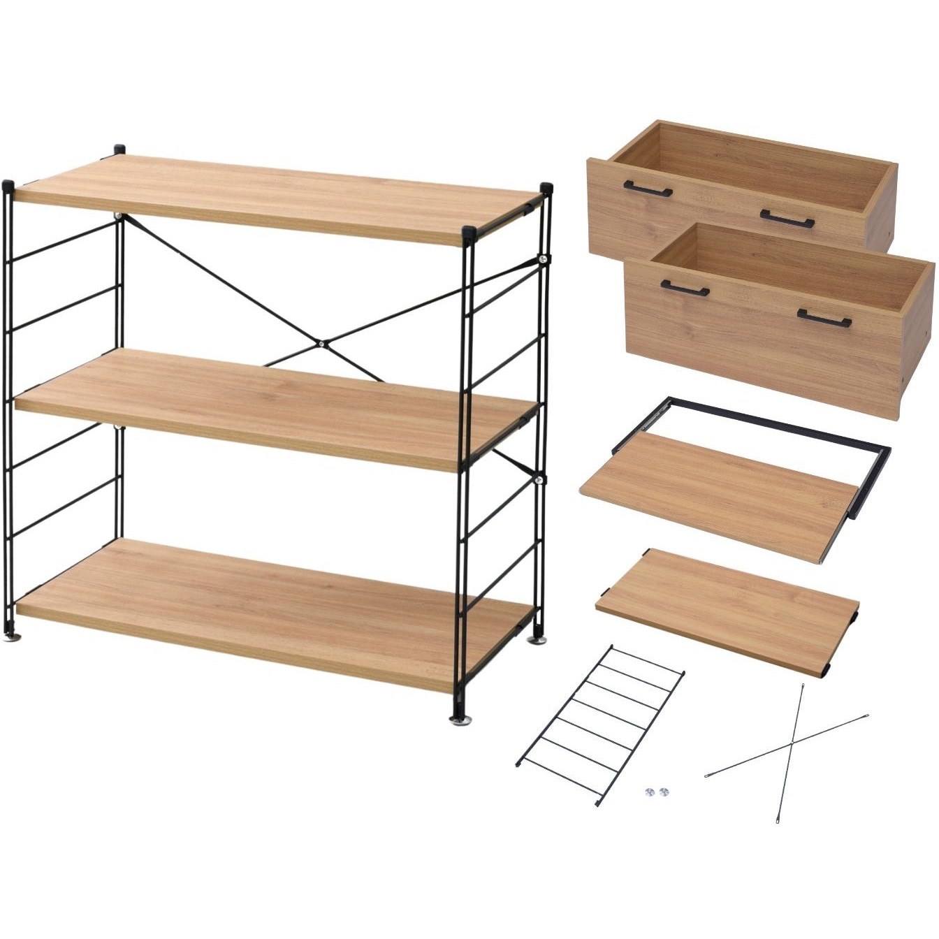 MWS-803A(OAK) ラック 木製棚板 3段セット YAMAZEN(山善) オーク(木目 
