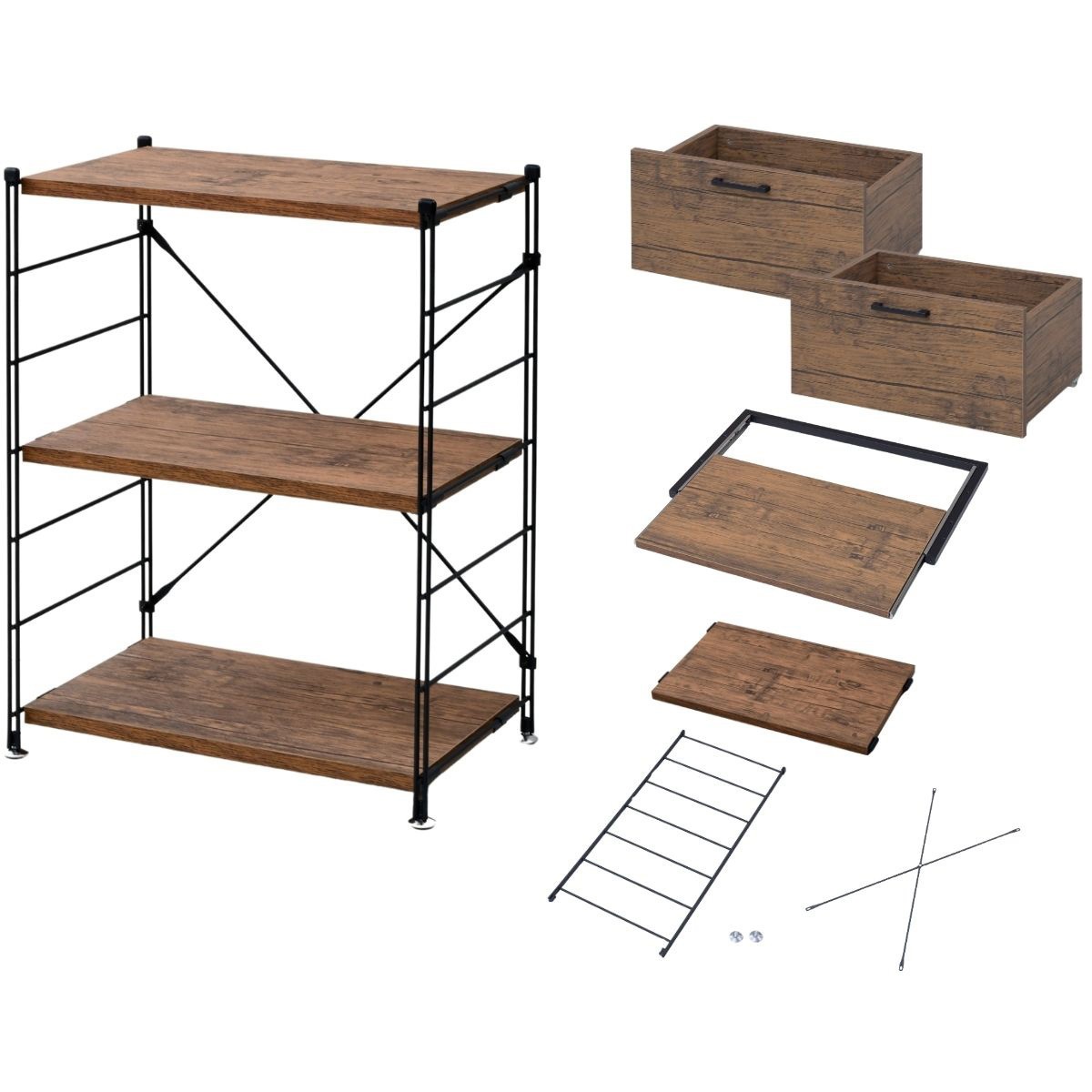 MWS-603A(ABR) ラック 木製棚板 3段セット YAMAZEN(山善) Aブラウン(木目)色