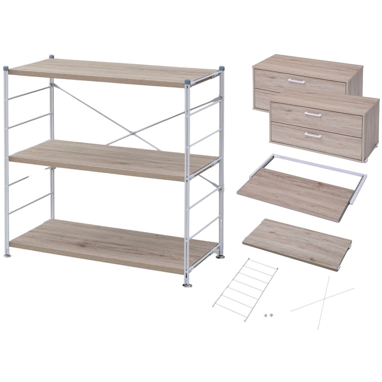 MWS-803B(AIV) ラック 木製棚板 3段セット YAMAZEN(山善) Aアイボリー(木目)色