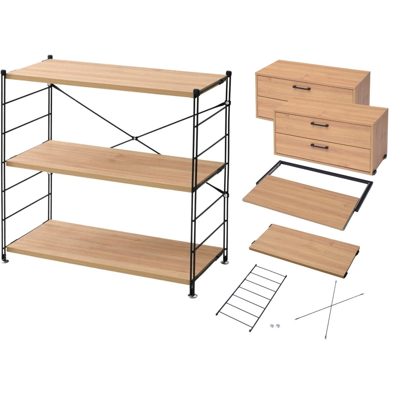 MWS-803B(OAK) ラック 木製棚板 3段セット YAMAZEN(山善) オーク(木目)色