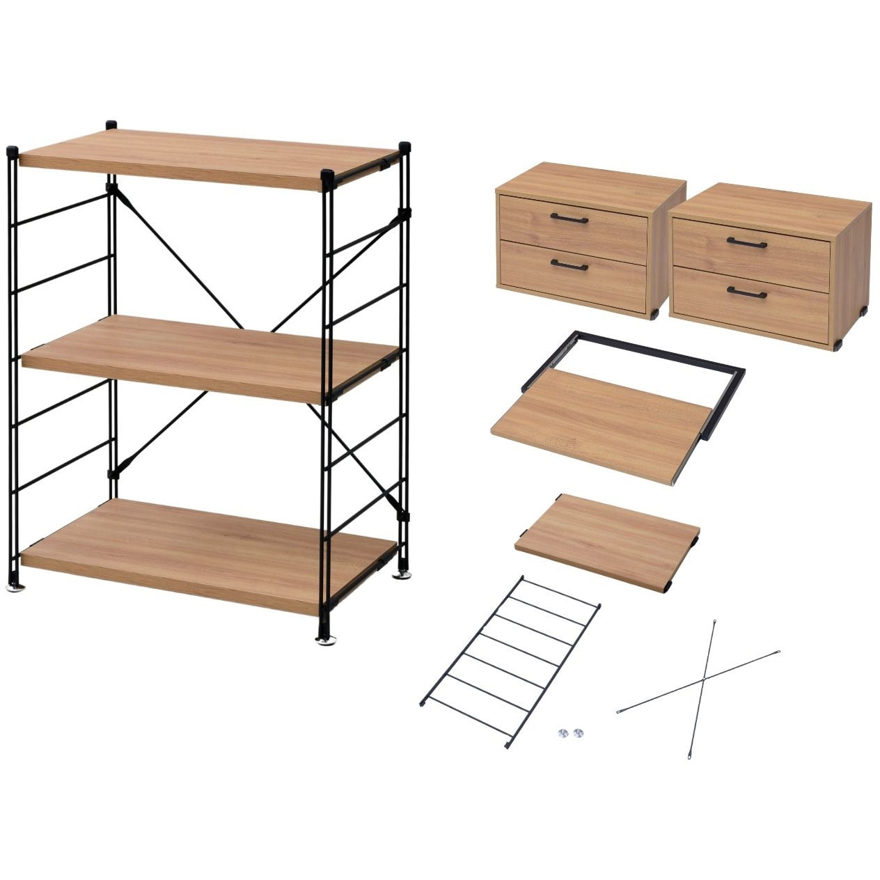 MWS-603B(OAK) ラック 木製棚板 3段セット YAMAZEN(山善) オーク(木目)色